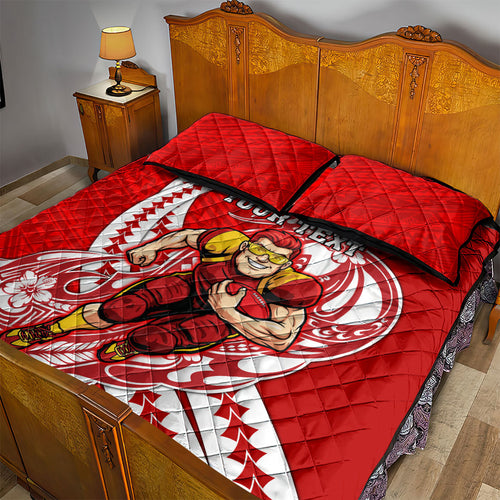 Personalized Gold Coast Suns Quilt Bed Set Polynesian Tribal Sun Mascot With Hibiscus Floral Art