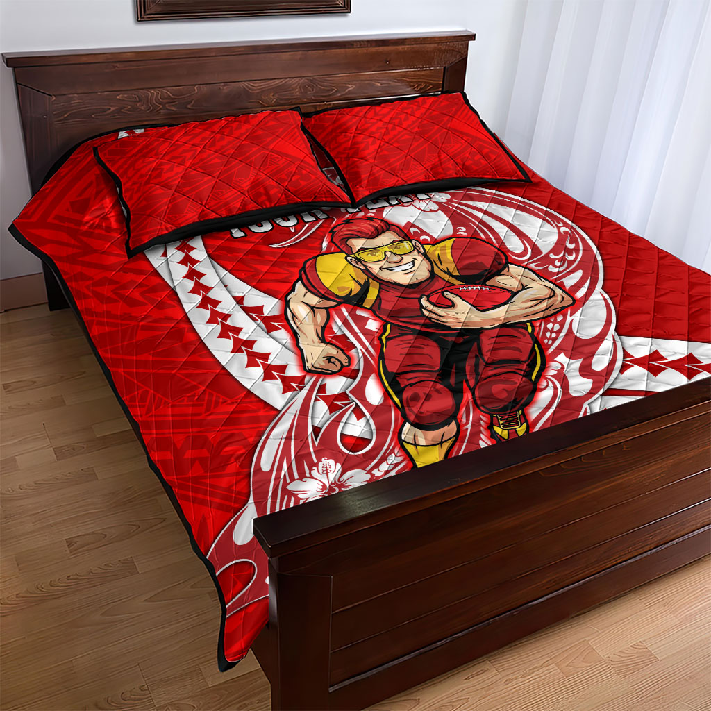 Personalized Gold Coast Suns Quilt Bed Set Polynesian Tribal Sun Mascot With Hibiscus Floral Art
