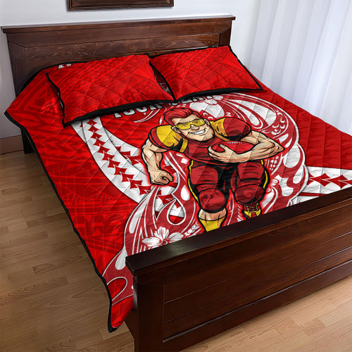 Personalized Gold Coast Suns Quilt Bed Set Polynesian Tribal Sun Mascot With Hibiscus Floral Art