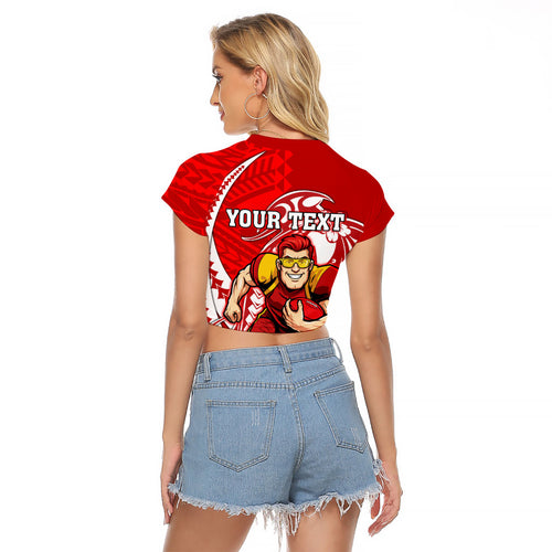 Personalized Gold Coast Suns Raglan Cropped T Shirt Polynesian Tribal Sun Mascot With Hibiscus Floral Art