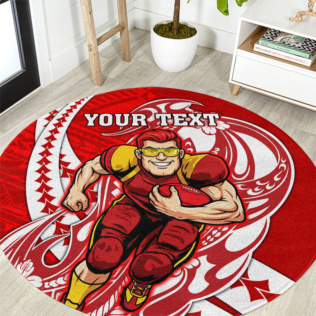 Personalized Gold Coast Suns Round Carpet Polynesian Tribal Sun Mascot With Hibiscus Floral Art