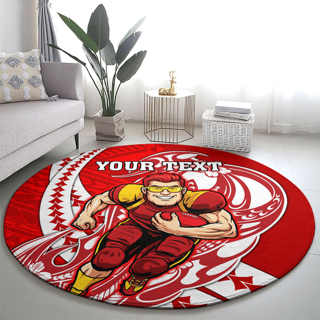 Personalized Gold Coast Suns Round Carpet Polynesian Tribal Sun Mascot With Hibiscus Floral Art