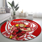 Personalized Gold Coast Suns Round Carpet Polynesian Tribal Sun Mascot With Hibiscus Floral Art