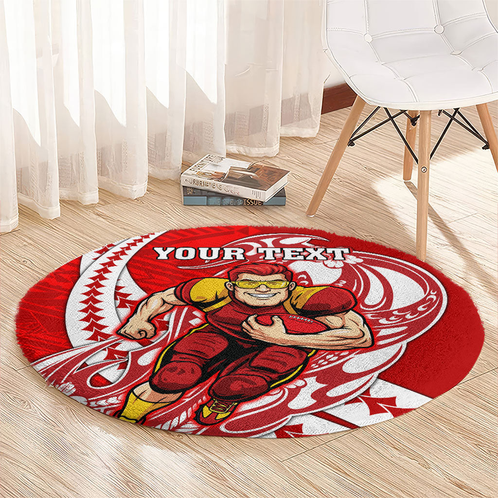 Personalized Gold Coast Suns Round Carpet Polynesian Tribal Sun Mascot With Hibiscus Floral Art