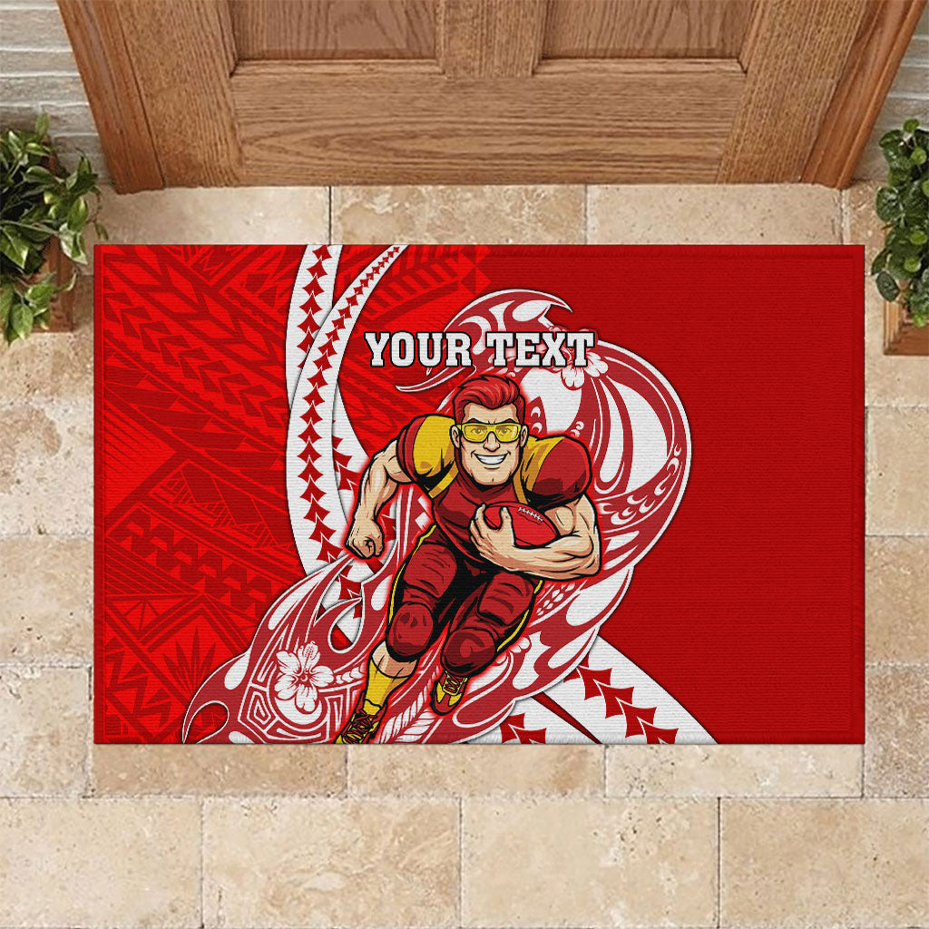 Personalized Gold Coast Suns Rubber Doormat Polynesian Tribal Sun Mascot With Hibiscus Floral Art