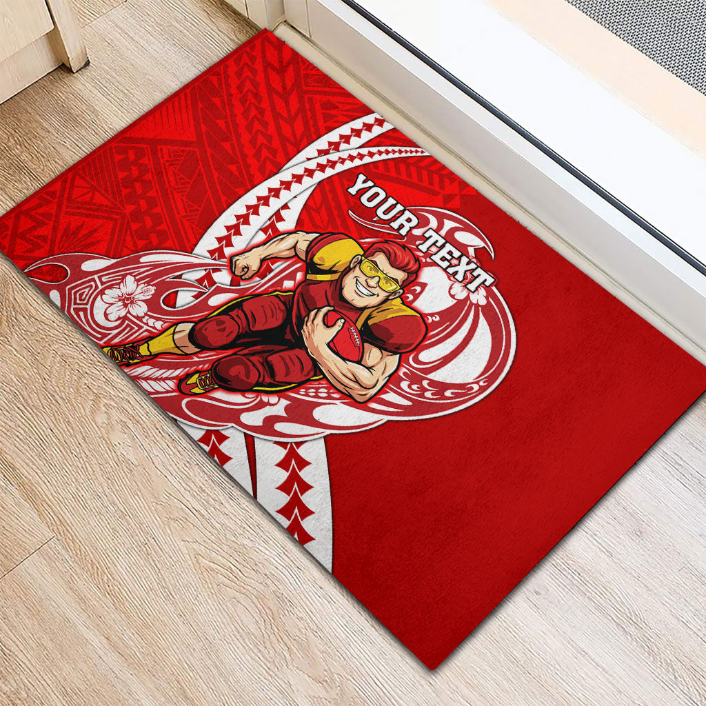 Personalized Gold Coast Suns Rubber Doormat Polynesian Tribal Sun Mascot With Hibiscus Floral Art