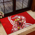 Personalized Gold Coast Suns Rubber Doormat Polynesian Tribal Sun Mascot With Hibiscus Floral Art