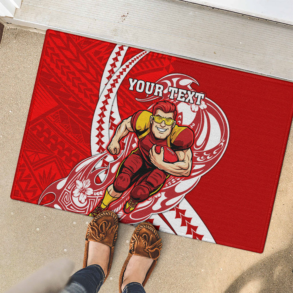 Personalized Gold Coast Suns Rubber Doormat Polynesian Tribal Sun Mascot With Hibiscus Floral Art