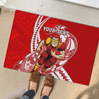 Personalized Gold Coast Suns Rubber Doormat Polynesian Tribal Sun Mascot With Hibiscus Floral Art