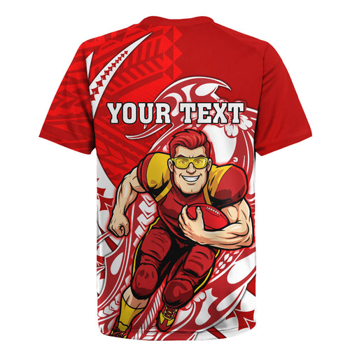 Personalized Gold Coast Suns Rugby Jersey Polynesian Tribal Sun Mascot With Hibiscus Floral Art