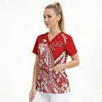Personalized Gold Coast Suns Scrub Top Polynesian Tribal Sun Mascot With Hibiscus Floral Art