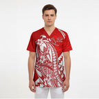 Personalized Gold Coast Suns Scrub Top Polynesian Tribal Sun Mascot With Hibiscus Floral Art