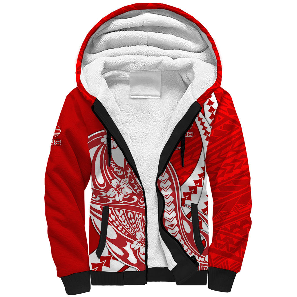 Personalized Gold Coast Suns Sherpa Hoodie Polynesian Tribal Sun Mascot With Hibiscus Floral Art
