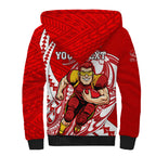 Personalized Gold Coast Suns Sherpa Hoodie Polynesian Tribal Sun Mascot With Hibiscus Floral Art