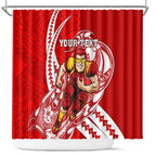 Personalized Gold Coast Suns Shower Curtain Polynesian Tribal Sun Mascot With Hibiscus Floral Art