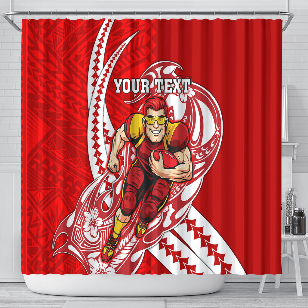 Personalized Gold Coast Suns Shower Curtain Polynesian Tribal Sun Mascot With Hibiscus Floral Art