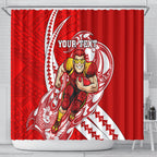Personalized Gold Coast Suns Shower Curtain Polynesian Tribal Sun Mascot With Hibiscus Floral Art