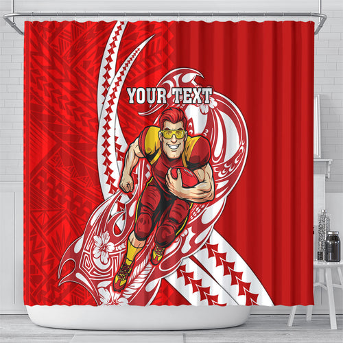 Personalized Gold Coast Suns Shower Curtain Polynesian Tribal Sun Mascot With Hibiscus Floral Art