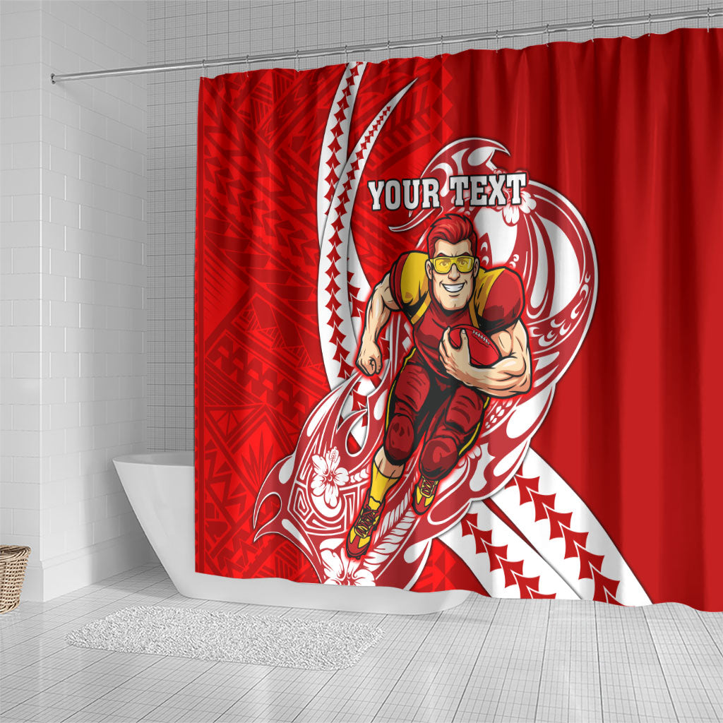 Personalized Gold Coast Suns Shower Curtain Polynesian Tribal Sun Mascot With Hibiscus Floral Art