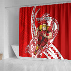 Personalized Gold Coast Suns Shower Curtain Polynesian Tribal Sun Mascot With Hibiscus Floral Art