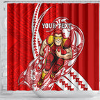 Personalized Gold Coast Suns Shower Curtain Polynesian Tribal Sun Mascot With Hibiscus Floral Art