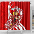 Personalized Gold Coast Suns Shower Curtain Polynesian Tribal Sun Mascot With Hibiscus Floral Art