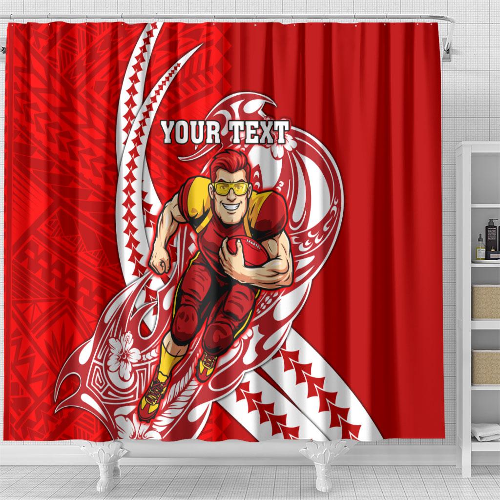 Personalized Gold Coast Suns Shower Curtain Polynesian Tribal Sun Mascot With Hibiscus Floral Art