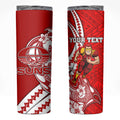 Personalized Gold Coast Suns Skinny Tumbler Polynesian Tribal Sun Mascot With Hibiscus Floral Art