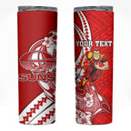 Personalized Gold Coast Suns Skinny Tumbler Polynesian Tribal Sun Mascot With Hibiscus Floral Art