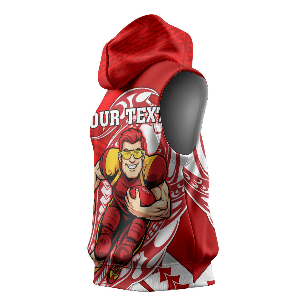 Personalized Gold Coast Suns Sleeveless Hoodie Polynesian Tribal Sun Mascot With Hibiscus Floral Art