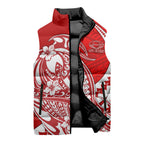 Personalized Gold Coast Suns Sleeveless Puffer Jacket Polynesian Tribal Sun Mascot With Hibiscus Floral Art