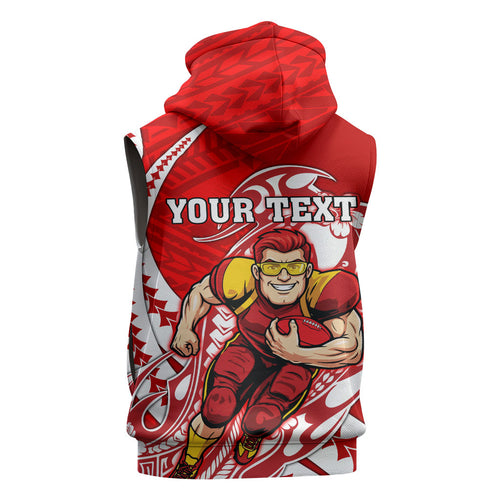 Personalized Gold Coast Suns Sleeveless Zip Hoodie Polynesian Tribal Sun Mascot With Hibiscus Floral Art