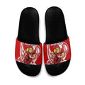 Personalized Gold Coast Suns Slide Sandals Polynesian Tribal Sun Mascot With Hibiscus Floral Art