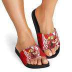 Personalized Gold Coast Suns Slide Sandals Polynesian Tribal Sun Mascot With Hibiscus Floral Art