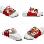 Personalized Gold Coast Suns Slide Sandals Polynesian Tribal Sun Mascot With Hibiscus Floral Art