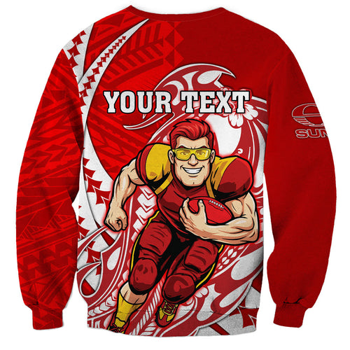 Personalized Gold Coast Suns Sweatshirt Polynesian Tribal Sun Mascot With Hibiscus Floral Art