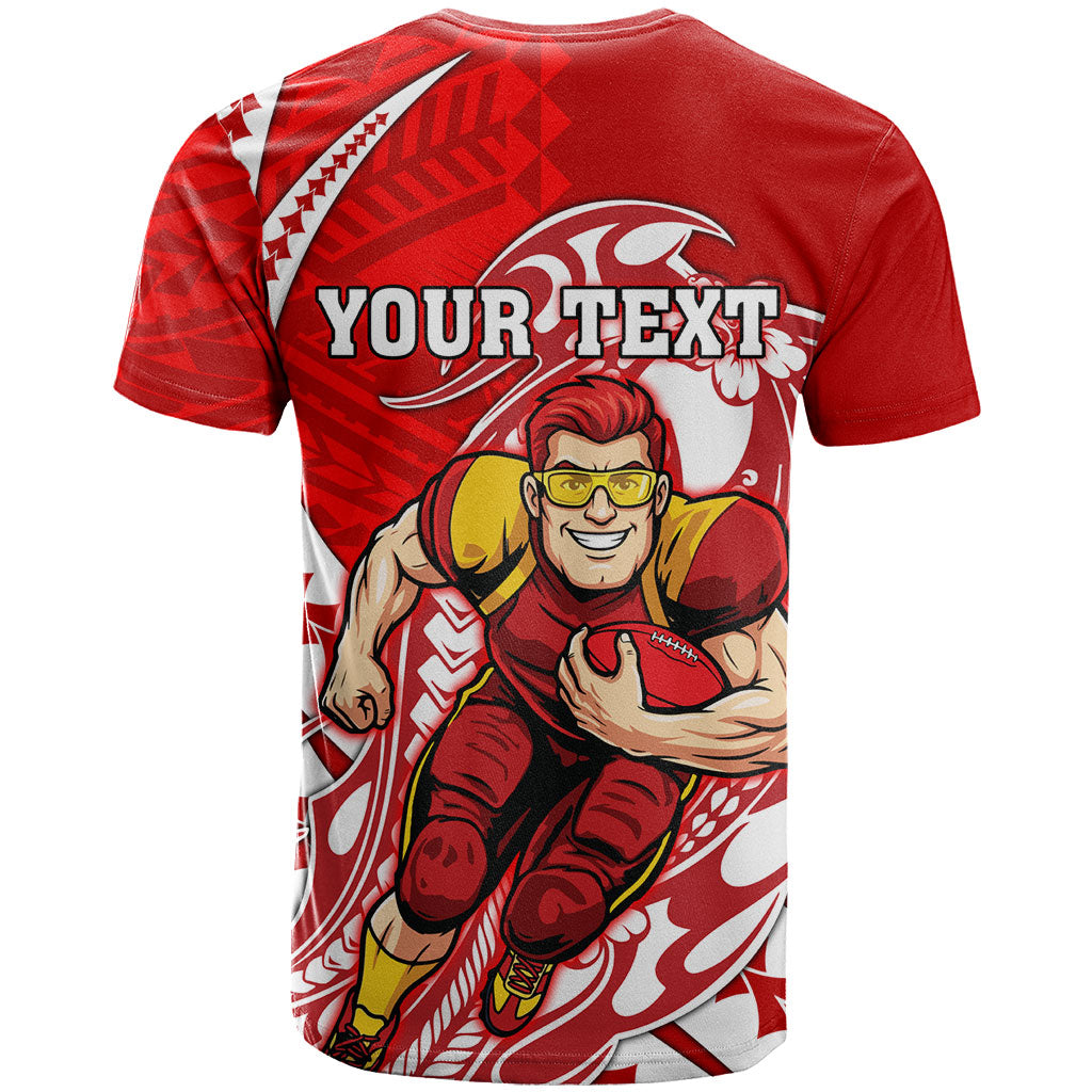 Personalized Gold Coast Suns T Shirt Polynesian Tribal Sun Mascot With Hibiscus Floral Art