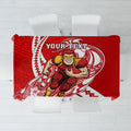 Personalized Gold Coast Suns Tablecloth Polynesian Tribal Sun Mascot With Hibiscus Floral Art