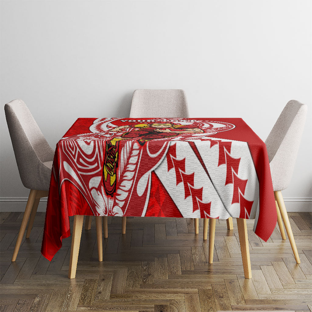 Personalized Gold Coast Suns Tablecloth Polynesian Tribal Sun Mascot With Hibiscus Floral Art