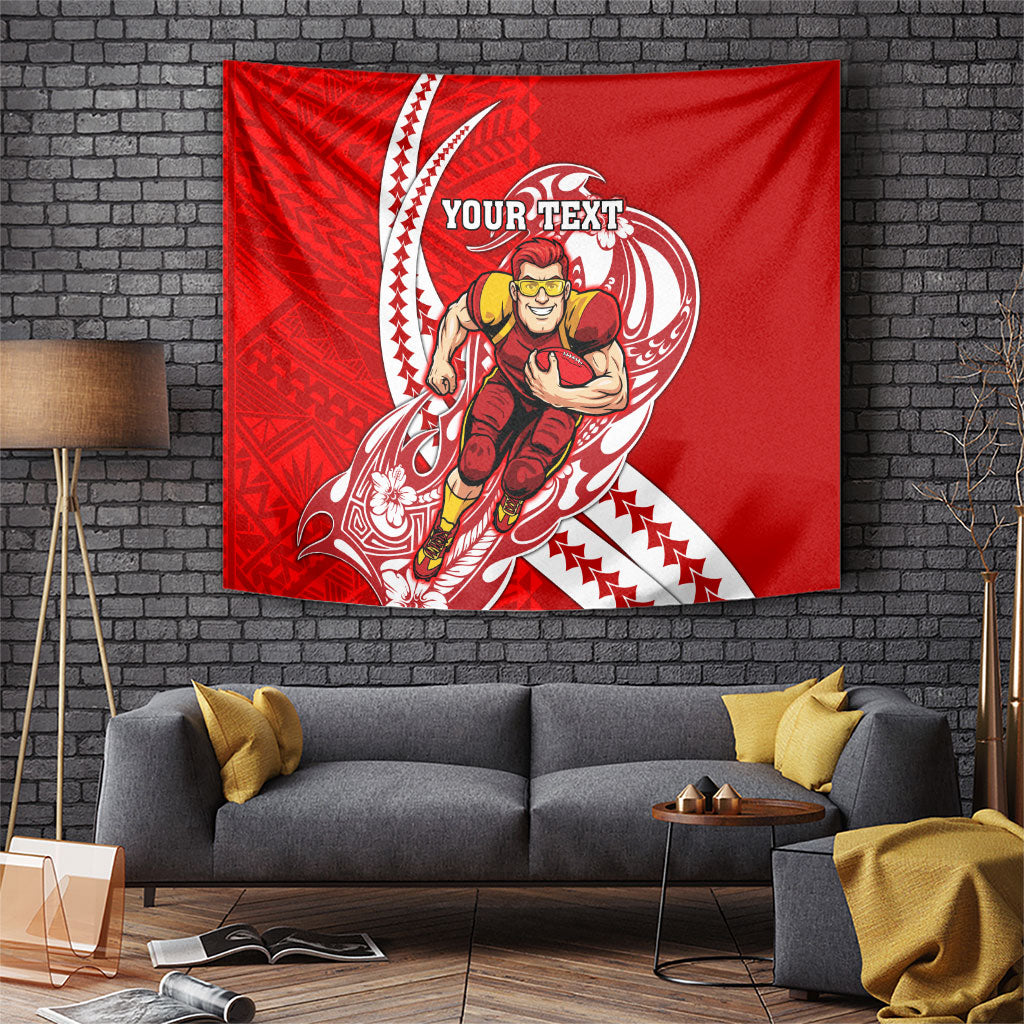 Personalized Gold Coast Suns Tapestry Polynesian Tribal Sun Mascot With Hibiscus Floral Art