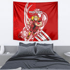 Personalized Gold Coast Suns Tapestry Polynesian Tribal Sun Mascot With Hibiscus Floral Art