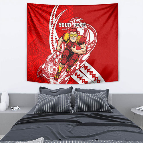 Personalized Gold Coast Suns Tapestry Polynesian Tribal Sun Mascot With Hibiscus Floral Art