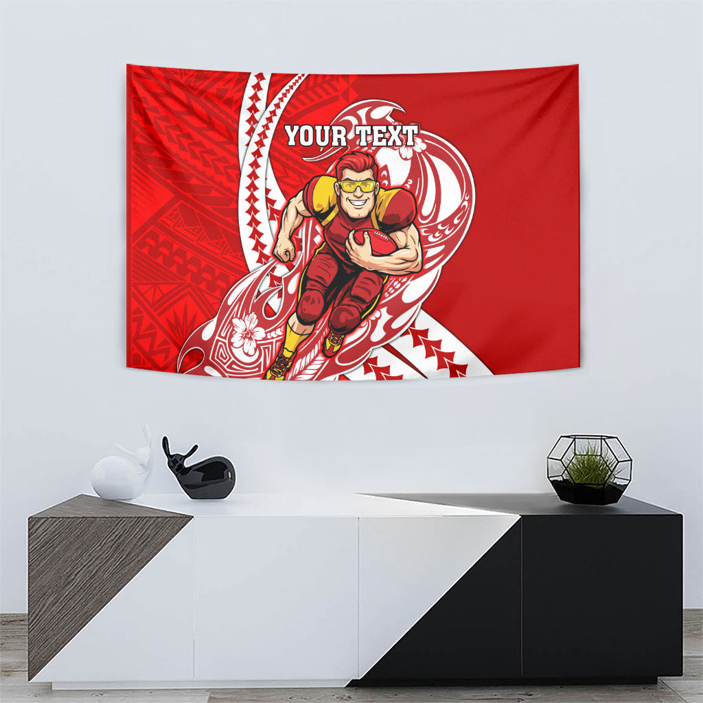 Personalized Gold Coast Suns Tapestry Polynesian Tribal Sun Mascot With Hibiscus Floral Art