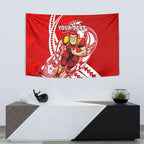 Personalized Gold Coast Suns Tapestry Polynesian Tribal Sun Mascot With Hibiscus Floral Art