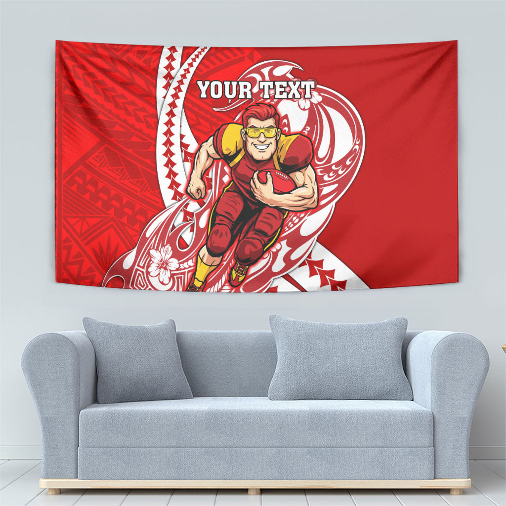 Personalized Gold Coast Suns Tapestry Polynesian Tribal Sun Mascot With Hibiscus Floral Art