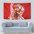 Personalized Gold Coast Suns Tapestry Polynesian Tribal Sun Mascot With Hibiscus Floral Art