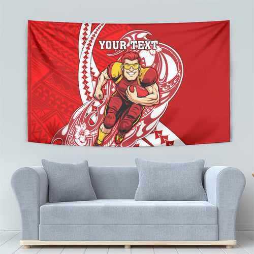 Personalized Gold Coast Suns Tapestry Polynesian Tribal Sun Mascot With Hibiscus Floral Art