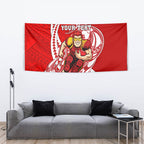Personalized Gold Coast Suns Tapestry Polynesian Tribal Sun Mascot With Hibiscus Floral Art
