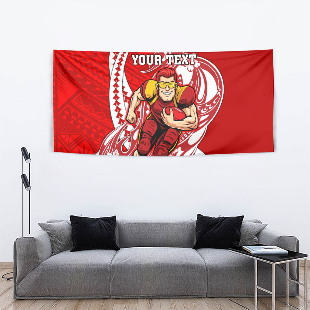 Personalized Gold Coast Suns Tapestry Polynesian Tribal Sun Mascot With Hibiscus Floral Art