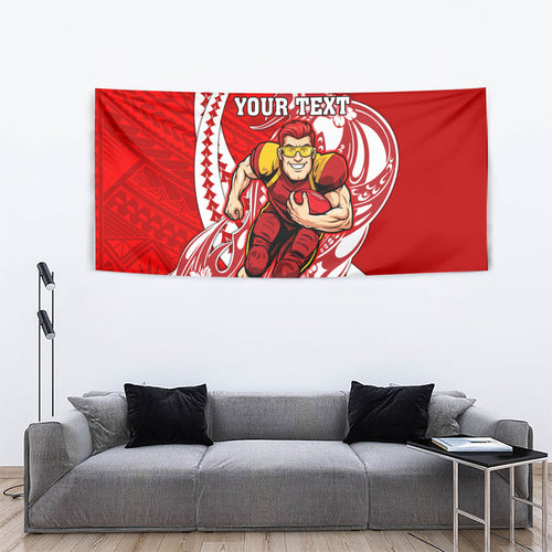 Personalized Gold Coast Suns Tapestry Polynesian Tribal Sun Mascot With Hibiscus Floral Art